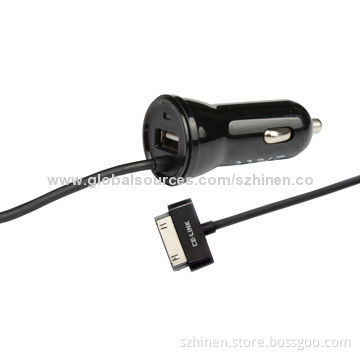 1+2.1A Output USB A/F Port Car Charger with 30 Pins/Lightning/Micro USB Connector